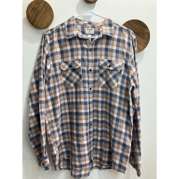 Hurley Other - Mens Sz M Hurley Bend Burnout Flannel Check Shirt Blue/Orange Lightweight